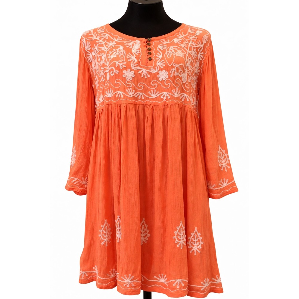 Riviera Sun Swimwear‎ Beach Cover Up Tunic Sun Dress Small Orange Embroidered